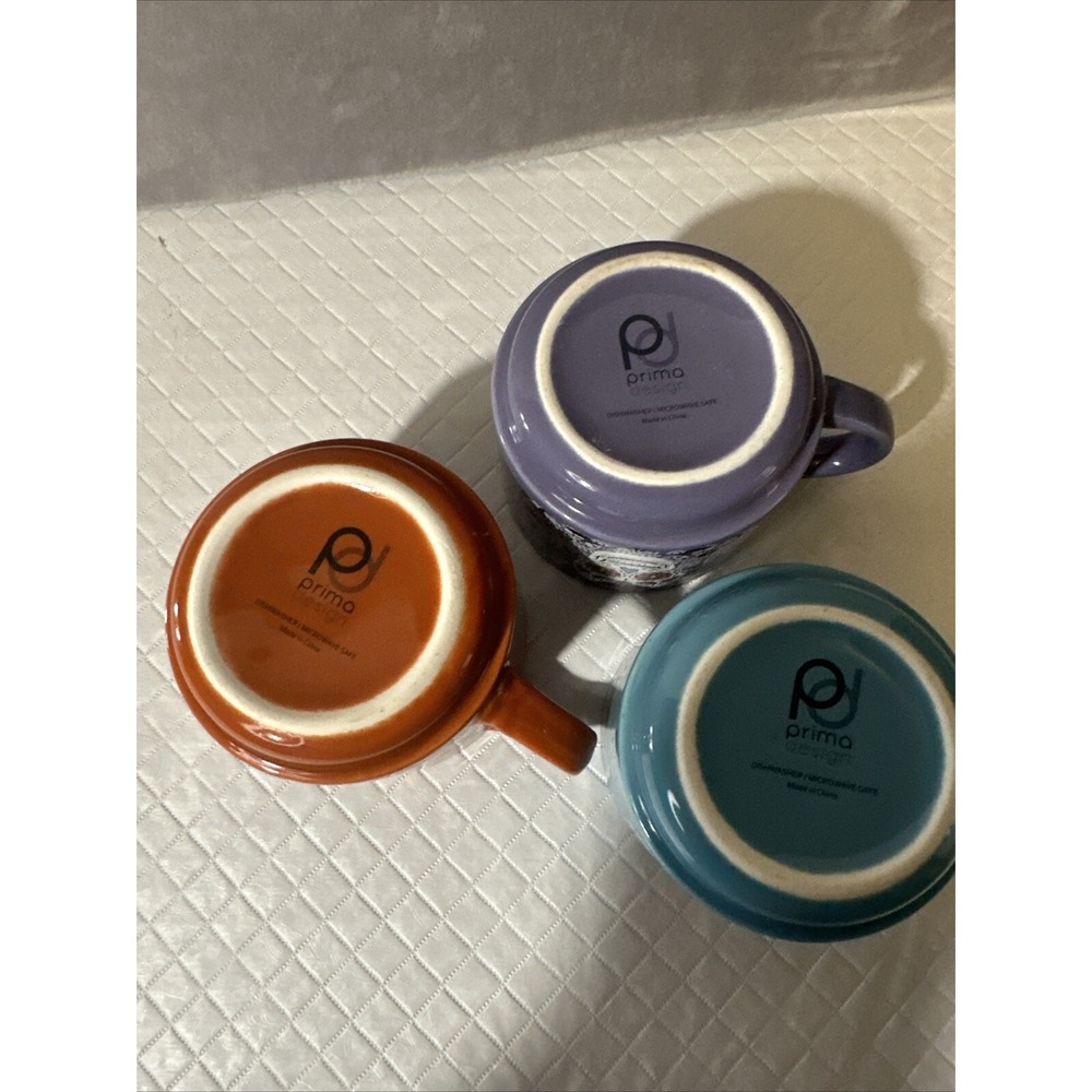 Prima Designs Day Of Dead Sugar Skulls Stacked Coffee Mugs Lot of 3‎ & Stand - Picture 6 of 6